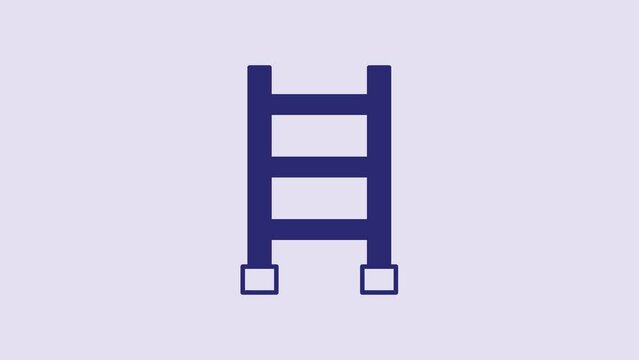 Blue Fire escape icon isolated on purple background. Pompier ladder. Fireman scaling ladder with a pole. 4K Video motion graphic animation