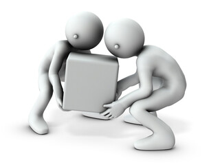 協力して荷物を運ぶ二人の人物
