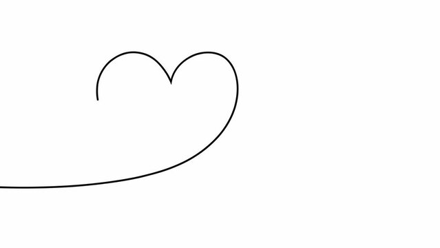 Two hearts are drawn with line. Continuous one line drawing animation of two hearts on white background. Hearts as a symbol of love. Animation video