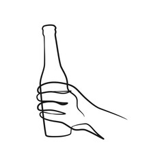 Hand holding beer continuous one line art