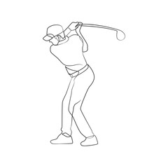 Continuous line drawing of golfer, man playing golf line art