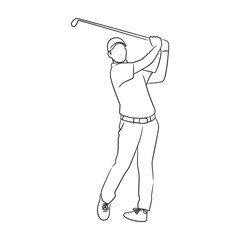 Man playing golf line art illustration, Line art drawing of golfer