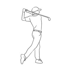Man playing golf line art illustration, Line art drawing of golfer