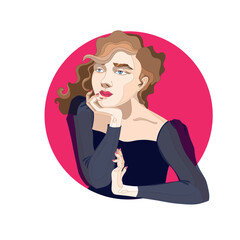 Portrait of a beautiful girl with blue eyes. Avatar for a social network. Vector flat illustration