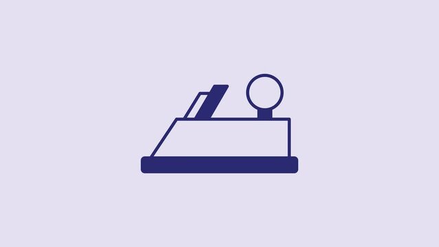 Blue Wood plane tool for woodworker hand crafted icon isolated on purple background. Jointer plane. 4K Video motion graphic animation