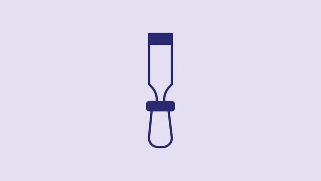 Blue Chisel tool for wood icon isolated on purple background. 4K Video motion graphic animation
