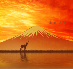 red Fuji with sunset