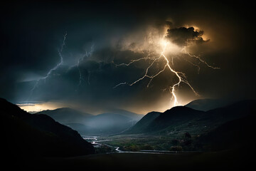lightning in the mountains.Generative Ai - obrazy, fototapety, plakaty