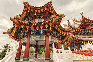 Thean Hou temple exterior detail, traditional chinese temple in Kuala Lumpur Malaysia