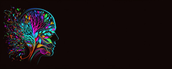 Neural networks in the head, Brain, neon color  - Generative Ai