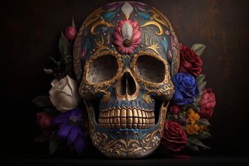 Naklejka premium Sugar Skull (Calavera) to celebrate Mexico's Day of the Dead Generative AI