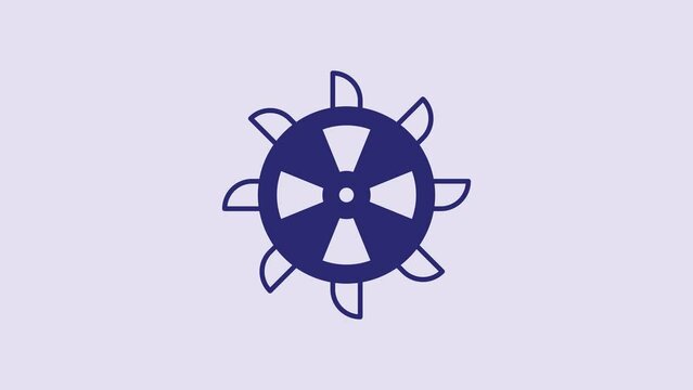 Blue Bucket wheel excavator icon isolated on purple background. 4K Video motion graphic animation