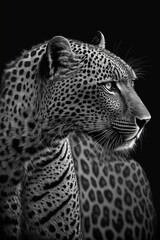 Naklejka na ściany i meble black and white photo of a leopard. generative ai.