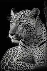 Fototapeta na wymiar black and white photo of a leopard. generative ai.