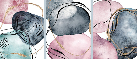 Abstract watercolor background. Modern composition with line art elements © EvgeniiasArt