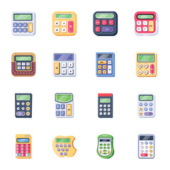 Pack of Digital Calculators Flat Icons 

