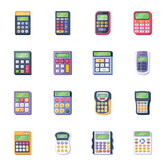 Set of Electronic Calculators Flat Icons 

