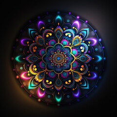 Colorful neon gradient fractal mandala shapes as wallpaper background (Generative AI)	