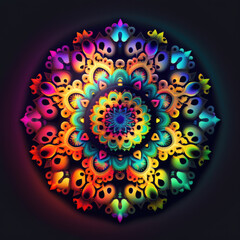Colorful neon gradient fractal mandala shapes as wallpaper background (Generative AI)