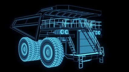3D rendering illustration excavator blueprint glowing neon hologram futuristic show technology security for premium product business finance   © KengVit14