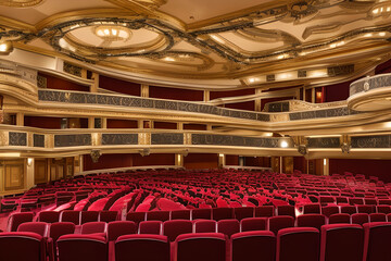 Obraz premium A grand theater with ornate balconies and velvet seating