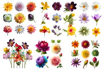 Fototapeta na wymiar beautiful flower collection on a transparent background. AI generator