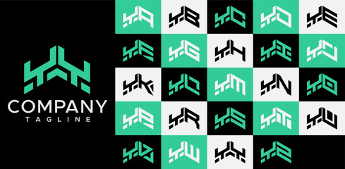 Abstract upward arrow line initial letter Y YY logo design set - obrazy, fototapety, plakaty