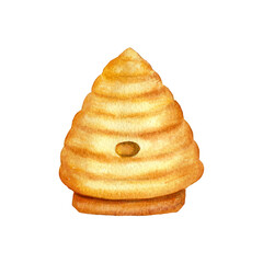 Bee Hive. Watercolor Illustration With Bee Hive Isolated on White Background.