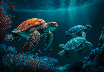 Obraz premium turtle swimming in the sea created with Generative AI technology