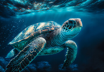Naklejka na ściany i meble turtle swimming in the sea created with Generative AI technology