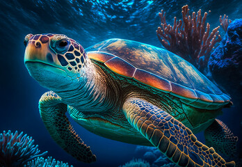 Fototapeta premium turtle swimming in the sea created with Generative AI technology