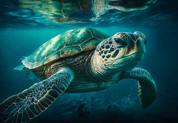 Fototapeta premium turtle swimming in the sea created with Generative AI technology