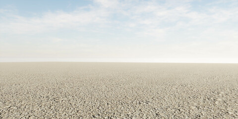 empty dessert dust landscape with blue sky clouds and horizon 3d render illustration