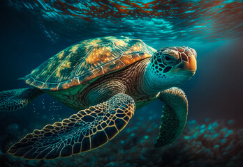 Fototapeta premium turtle swimming in the sea created with Generative AI technology