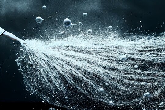 Baseball Falls Into Water And Mass Of Spray Scatters From It., Generative Ai