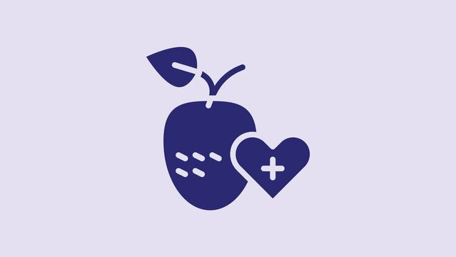 Blue Healthy fruit icon isolated on purple background. 4K Video motion graphic animation