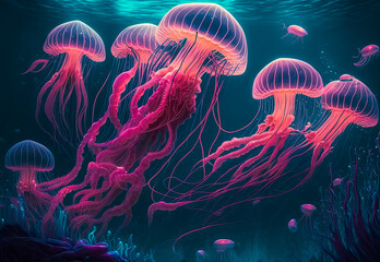 jellyfish in the sea created with Generative AI technology