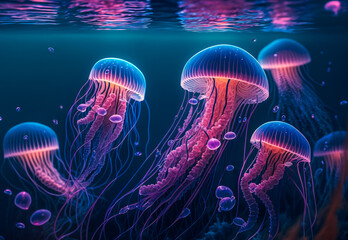 Naklejka premium jellyfish in the sea created with Generative AI technology