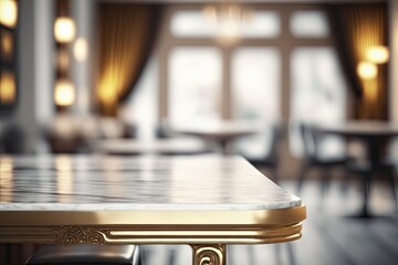 Obraz na płótnie Canvas White Gold Kitchen Countertop on Blurred Background, Luxury Table Mockup, Generative AI Illustration