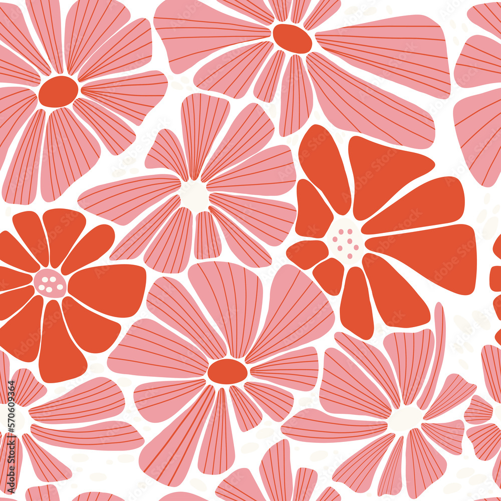 Wall mural retro floral seamless pattern. groovy daisy flower