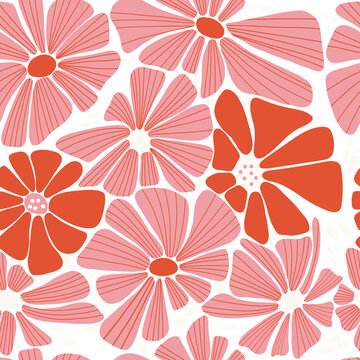 Retro floral seamless pattern. Groovy Daisy Flower © Ludmila