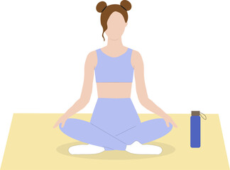 Female character sitting in a lotus position, meditation, yoga 
