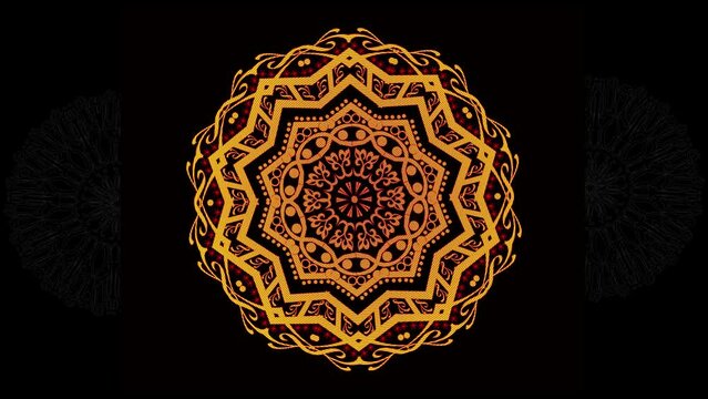 Golden oriental mandala rotation animation on dark background. Royal background with mandala animation. Islamic animated video. fractal background