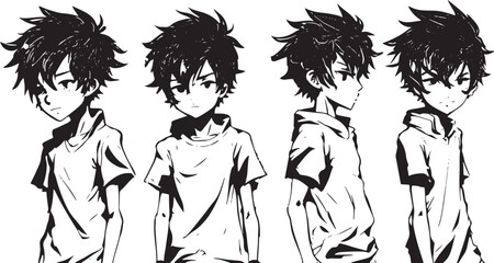 Illustration cool boy vector sketch line art