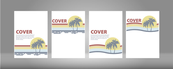 Fototapeta premium Beautiful summer magazine cover. Beach, Sea, Palm Trees. Vector background. summer image print on T-shirt, mug, folder