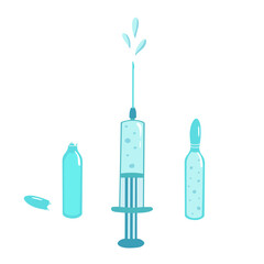 Syringe with ampoules. Vector Illustration for printing, backgrounds, covers and packaging. Image can be used for greeting cards, posters, stickers and textile. Isolated on white background.