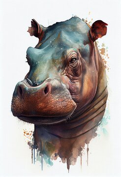 Hipopotamo Acuarela - Generative Ai