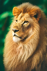 Fototapeta premium Lion king isolated , Portrait Wildlife animal , generative ai 