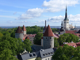 Tallinn, Estonia, 26_05_2019 - General view of the Tallinn skyline with churches and town wall