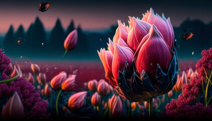 Fototapeta na wymiar tulips in the night created with Generative AI technology